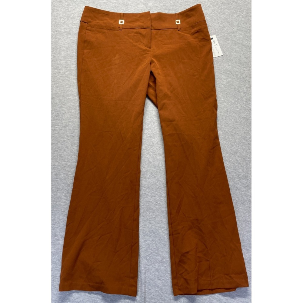 NY Collection Dress Pants Womens Petite Large Brown Bootcut Leg Formal Business
